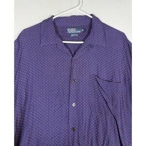 VTG Polo Ralph Lauren Shirt Mens Large Blue Geo Clayton Loop Collar Rayon 90s
